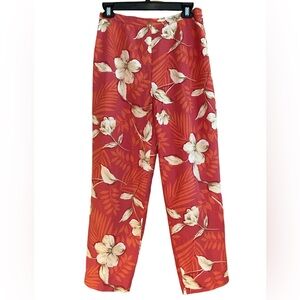 Vintage Silk Linen Floral Hawaiian Hibiscus Side Zip Ankle Pant 6P Talbots